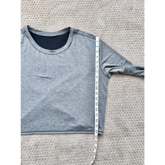 Lululemon Pushing Limits Long Sleeve Gray Top *LARGE Split Back Cropped EUC - Picture 5 of 8